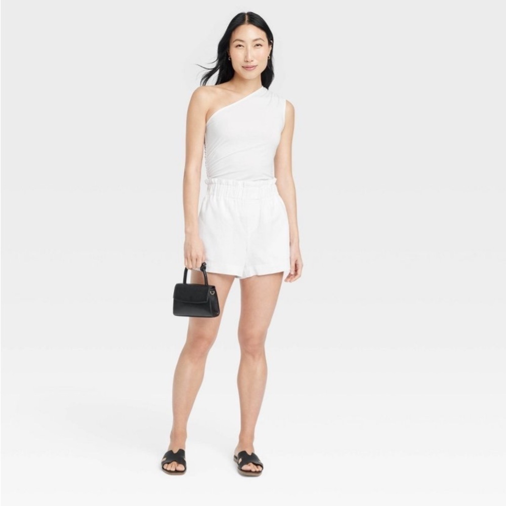 Women's High-Rise Linen Pull-On Shorts - A New Day™ White new